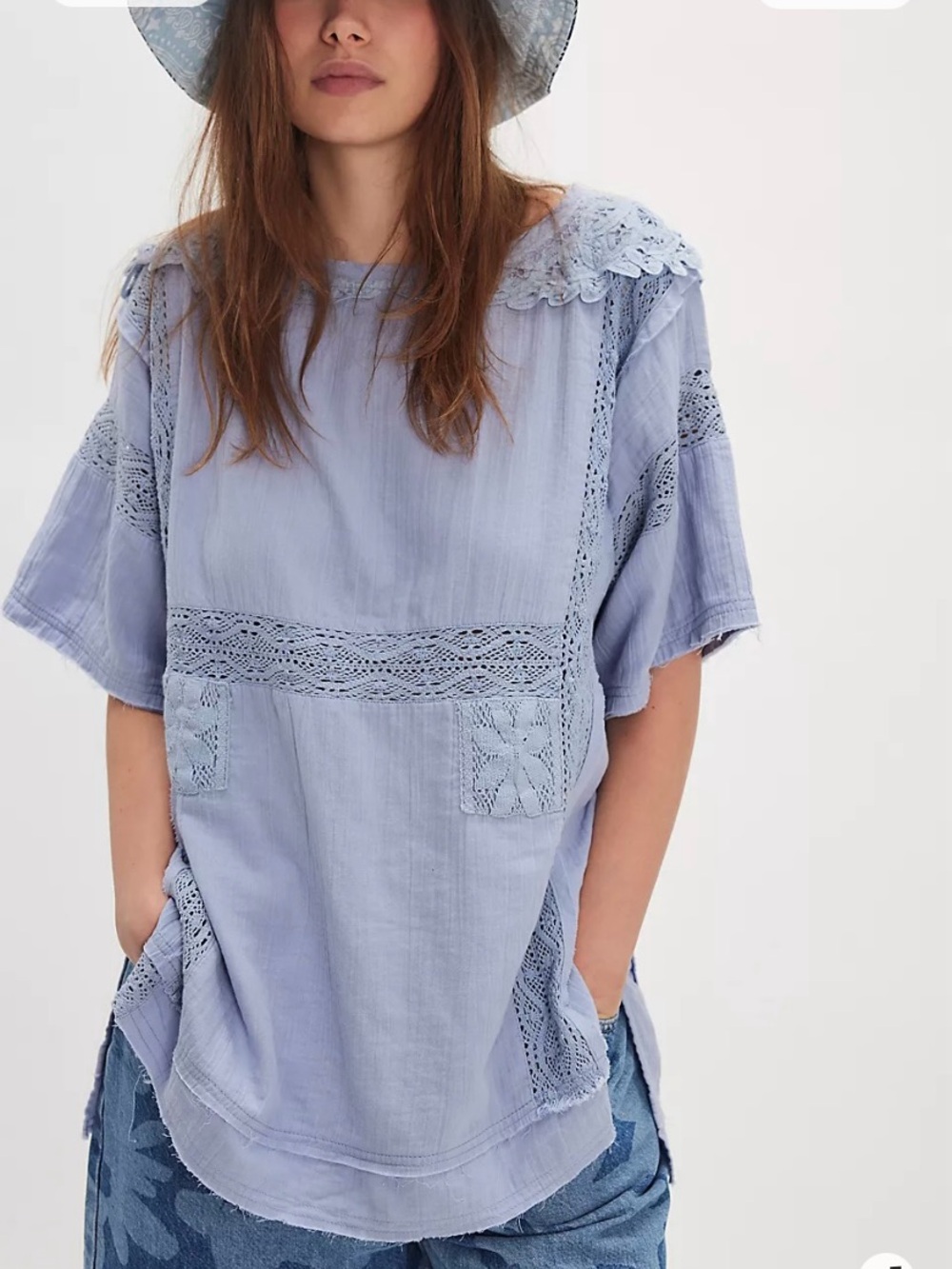 We The Free Sky Blue Boho Lace-Trim Tunic - Picture 4 of 15